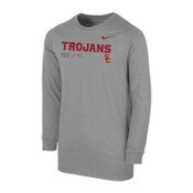 USC Trojans Youth Boys Nike Gray SC Interlock Cotton Team Issue Long Sleeve T-Shirt